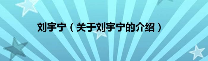 刘宇宁（关于刘宇宁的介绍）