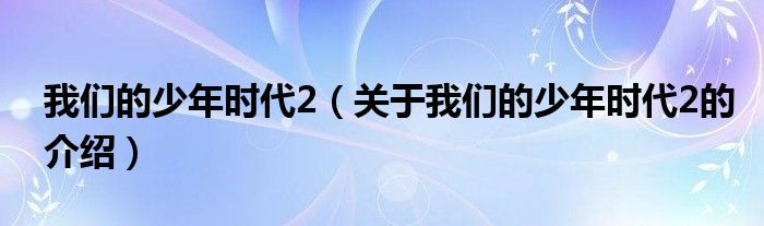 我们的少年时代2（关于我们的少年时代2的介绍）