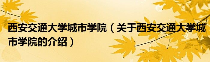 西安交通大学城市学院（关于西安交通大学城市学院的介绍）