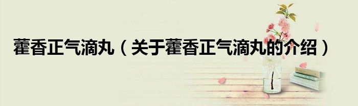 藿香正气滴丸（关于藿香正气滴丸的介绍）