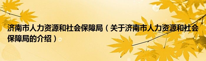 济南市人力资源和社会保障局（关于济南市人力资源和社会保障局的介绍）