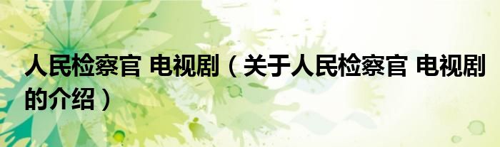 人民检察官 电视剧（关于人民检察官 电视剧的介绍）