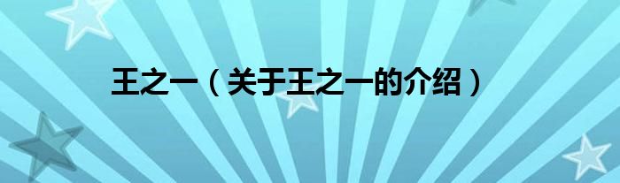 王之一（关于王之一的介绍）