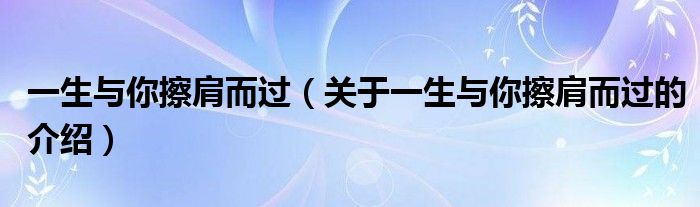一生与你擦肩而过（关于一生与你擦肩而过的介绍）