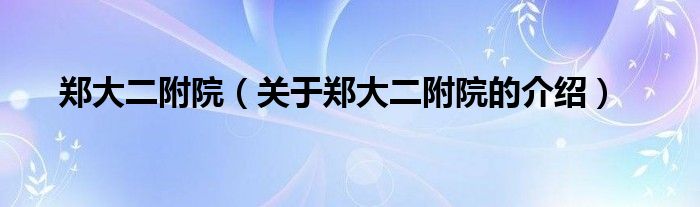 郑大二附院（关于郑大二附院的介绍）