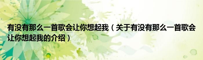 有没有那么一首歌会让你想起我（关于有没有那么一首歌会让你想起我的介绍）
