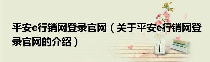 平安e行销网登录官网（关于平安e行销网登录官网的介绍）