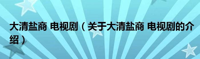 大清盐商 电视剧（关于大清盐商 电视剧的介绍）