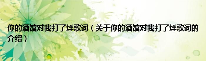 你的酒馆对我打了烊歌词（关于你的酒馆对我打了烊歌词的介绍）