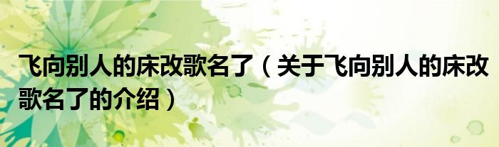 飞向别人的床改歌名了（关于飞向别人的床改歌名了的介绍）
