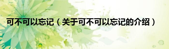 可不可以忘记（关于可不可以忘记的介绍）