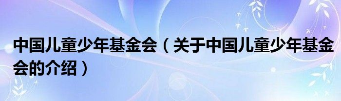 中国儿童少年基金会（关于中国儿童少年基金会的介绍）