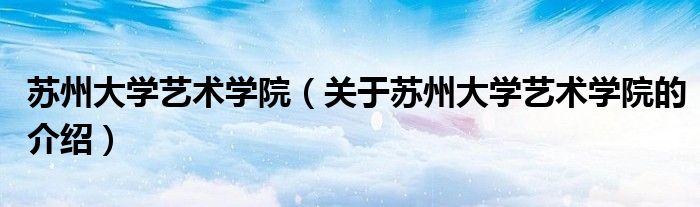 苏州大学艺术学院（关于苏州大学艺术学院的介绍）