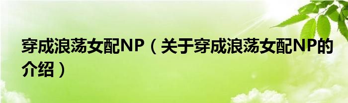穿成浪荡女配NP（关于穿成浪荡女配NP的介绍）