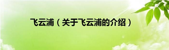 飞云浦（关于飞云浦的介绍）