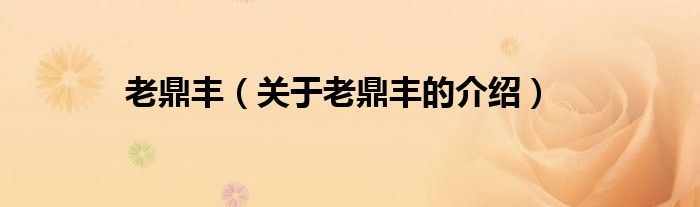 老鼎丰（关于老鼎丰的介绍）
