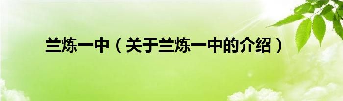 兰炼一中（关于兰炼一中的介绍）