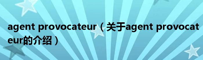 agent provocateur（关于agent provocateur的介绍）