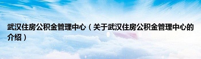 武汉住房公积金管理中心（关于武汉住房公积金管理中心的介绍）