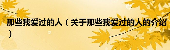 那些我爱过的人（关于那些我爱过的人的介绍）