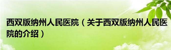 西双版纳州人民医院（关于西双版纳州人民医院的介绍）