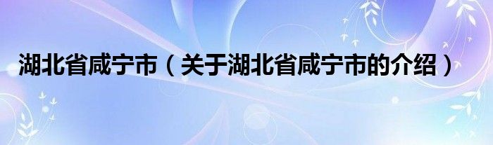 湖北省咸宁市（关于湖北省咸宁市的介绍）