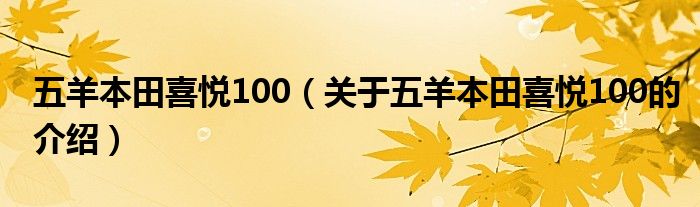 五羊本田喜悦100（关于五羊本田喜悦100的介绍）