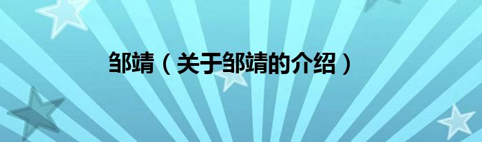 邹靖（关于邹靖的介绍）