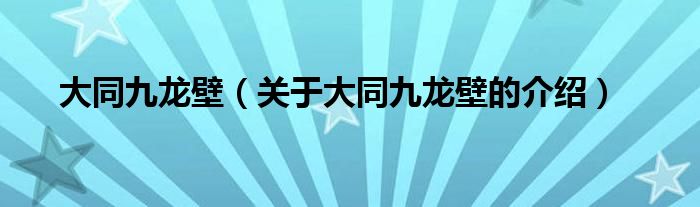 大同九龙壁（关于大同九龙壁的介绍）