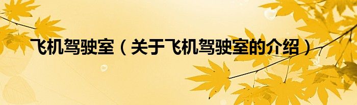 飞机驾驶室（关于飞机驾驶室的介绍）