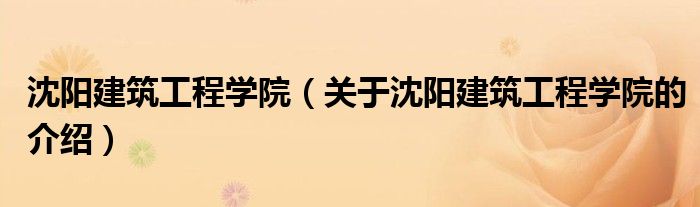 沈阳建筑工程学院（关于沈阳建筑工程学院的介绍）