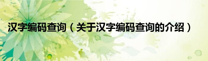 汉字编码查询（关于汉字编码查询的介绍）