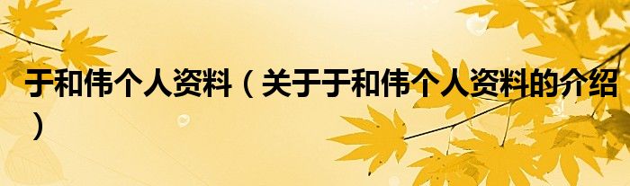 于和伟个人资料（关于于和伟个人资料的介绍）