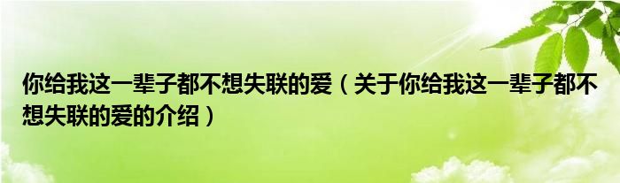 你给我这一辈子都不想失联的爱（关于你给我这一辈子都不想失联的爱的介绍）