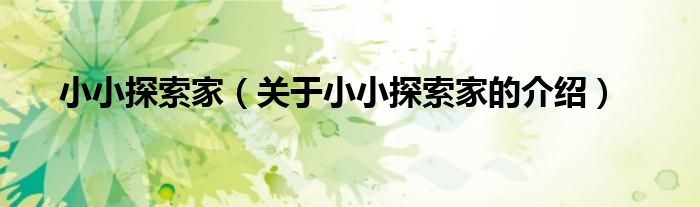 小小探索家（关于小小探索家的介绍）