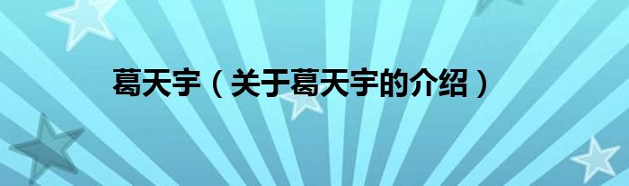 葛天宇（关于葛天宇的介绍）