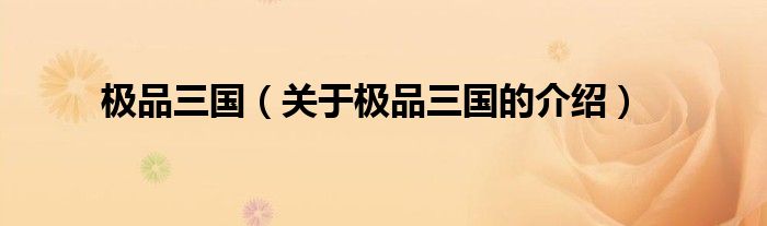 极品三国（关于极品三国的介绍）