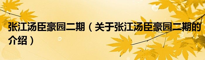 张江汤臣豪园二期（关于张江汤臣豪园二期的介绍）