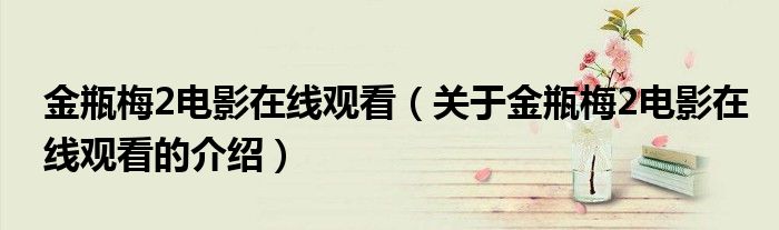金瓶梅2电影在线观看（关于金瓶梅2电影在线观看的介绍）