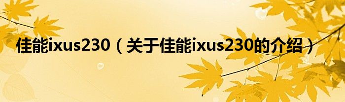 佳能ixus230（关于佳能ixus230的介绍）