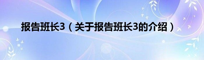 报告班长3（关于报告班长3的介绍）