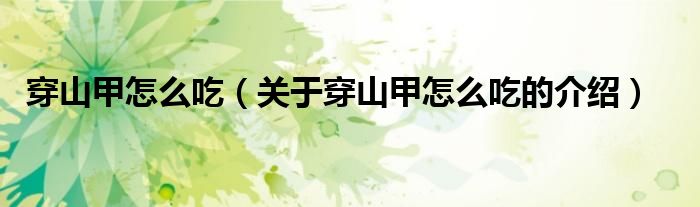 穿山甲怎么吃（关于穿山甲怎么吃的介绍）