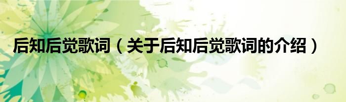 后知后觉歌词（关于后知后觉歌词的介绍）