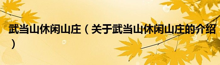 武当山休闲山庄（关于武当山休闲山庄的介绍）