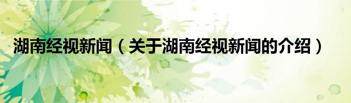 湖南经视新闻（关于湖南经视新闻的介绍）