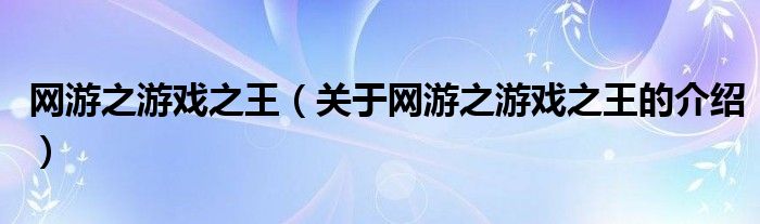 网游之游戏之王（关于网游之游戏之王的介绍）
