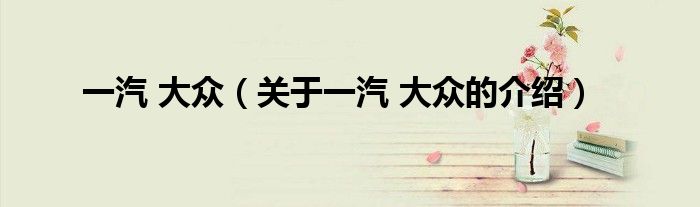 一汽 大众（关于一汽 大众的介绍）