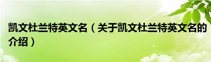 凯文杜兰特英文名（关于凯文杜兰特英文名的介绍）