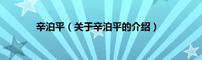 辛泊平（关于辛泊平的介绍）