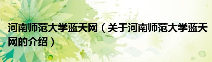 河南师范大学蓝天网（关于河南师范大学蓝天网的介绍）